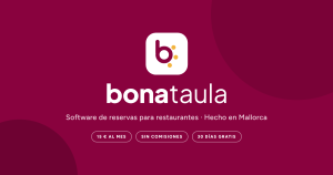 Portada del blog: logo de Bonataula sobre fondo granate, software de reservas para restaurantes hecho en Mallorca